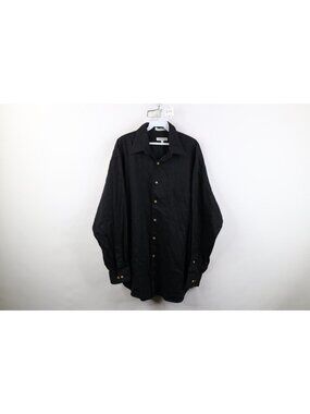 Vintage 90s Streetwear Mens 17 34/35 Herringbone Collared Button Shirt Black